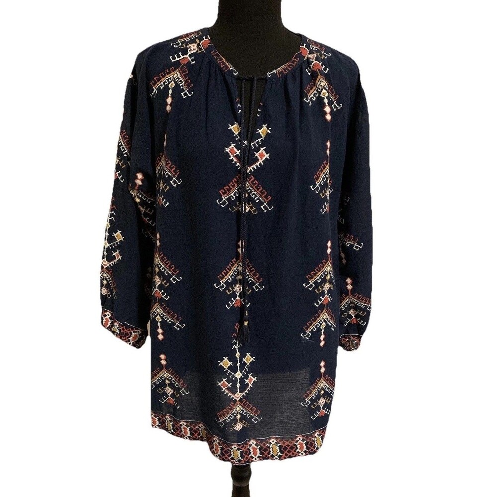 Madewell Marta Folkstitch Popover Top Size XS Aztec Boho Southwestern